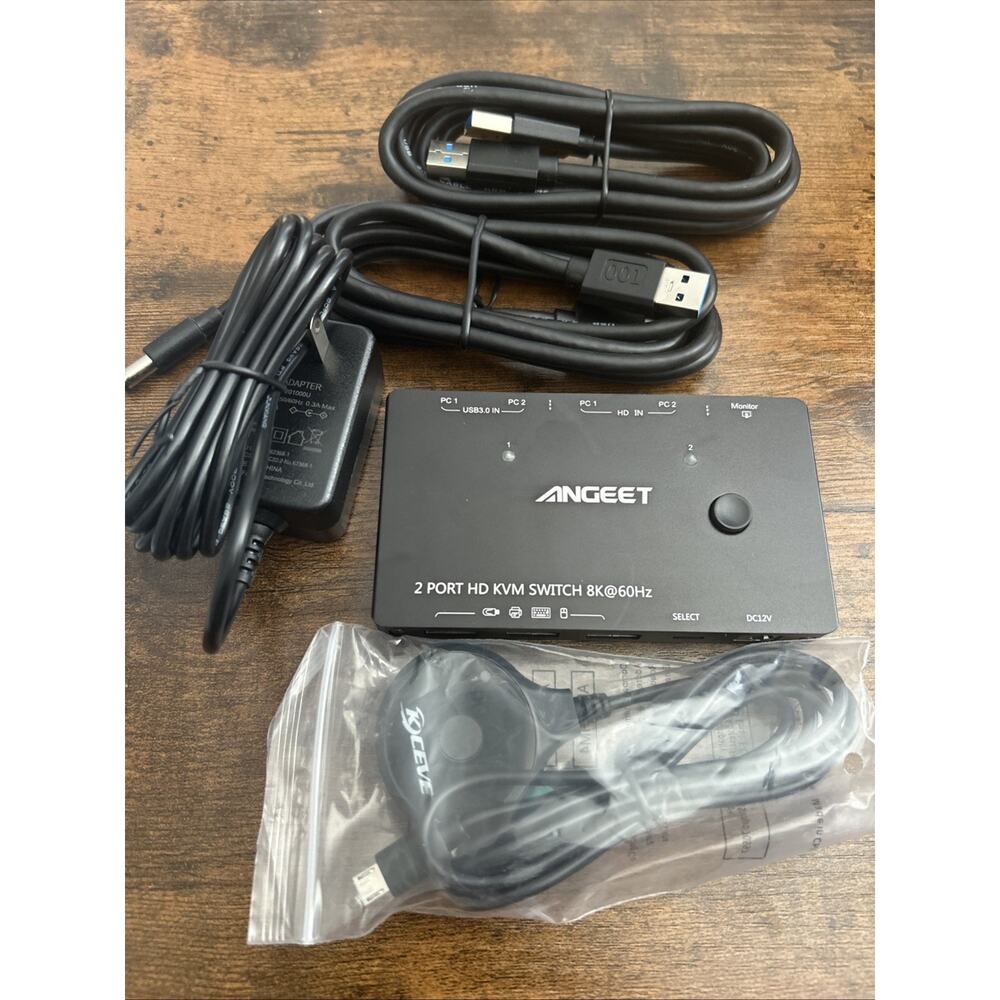 KVM Switch 1 Monitor 2 Computers 8K@60Hz 4K@144Hz ANGEET HDMI & DisplayPort